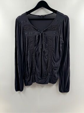 Cable & Gauge Charcoal Gray Lace Tie Front Long Sleeve Top – Women's Medium